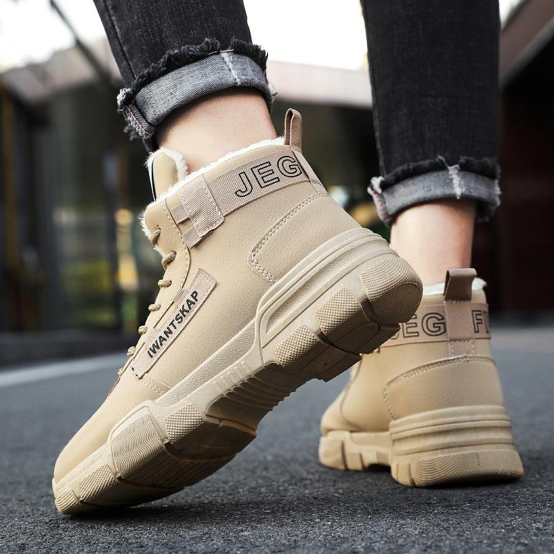 Флисовые зимние ботинки мужские зимние высокие ботинки Мартина британские теплые мужские ботинки хлопковая обувь мужские утепленные хлопковые ботинки повседневная обувь