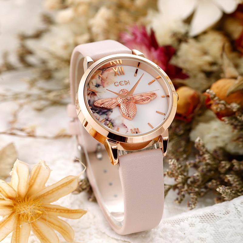 Женские часы Gedi Rose Gold с кварцевым механизмом и водозащитой для повседневной носки