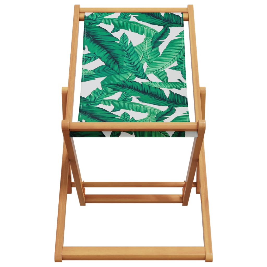 Beach Chairs 2 pcs Foldable Leaf Pattern Fabric and Solid Wood