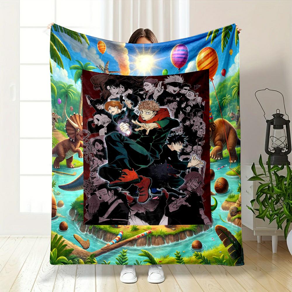 Anime-inspired battle scene design blanket. Flannel blanket for bedroom, living room, sofa, and nap sofas.