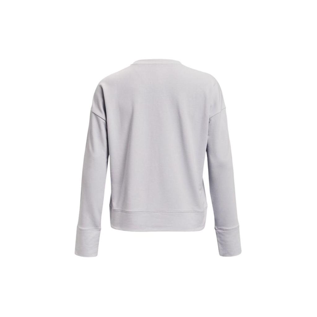 Under Armour Rival Terry Crew Neck Side Stripe Letter Drop Shoulder Long Sleeve T-Shirt Women Tops Haze-Gray 1360905-014