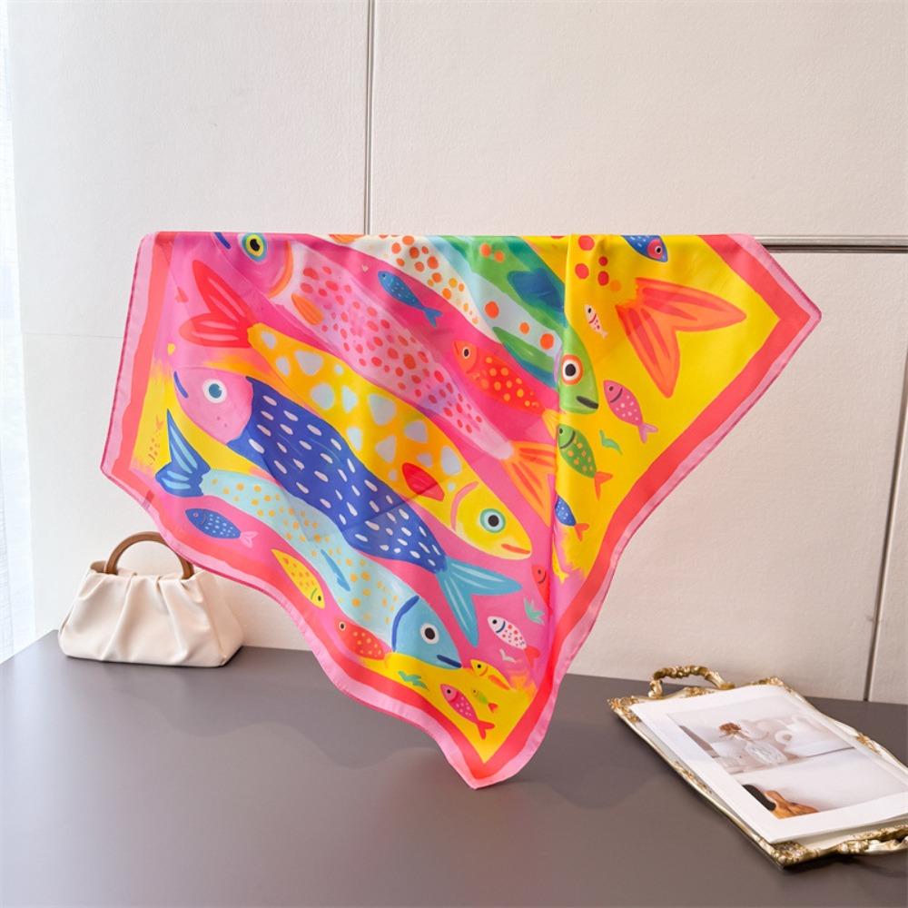 Cartoon Square Scarf High-end Print Neck Scarf Headscarf High Quality Imitation Silk Scarf Shawl