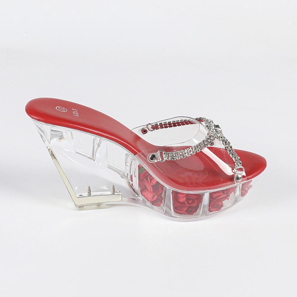 Женские туфли на высоком каблуке-танкетке с кристальной подошвой, 11 см - Клубные шлепанцы, Идеальны для подиума и танца на пилоне