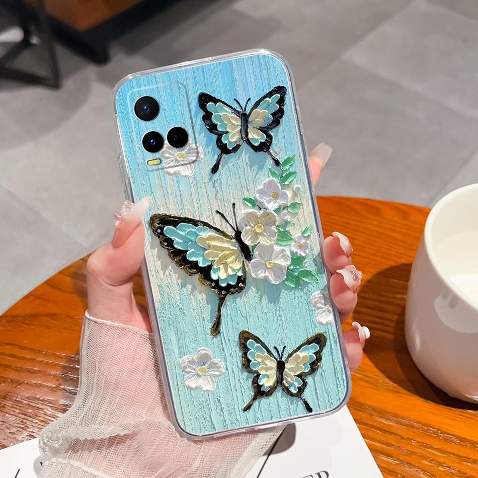 Чехол для телефона Vivo Y21 Y21S Y21T Y21A Y21E Y21G С рисунком цветов Мягкий прозрачный ТПУ Силиконовый Funda Для Vivo Y 21 Легкий бампер
