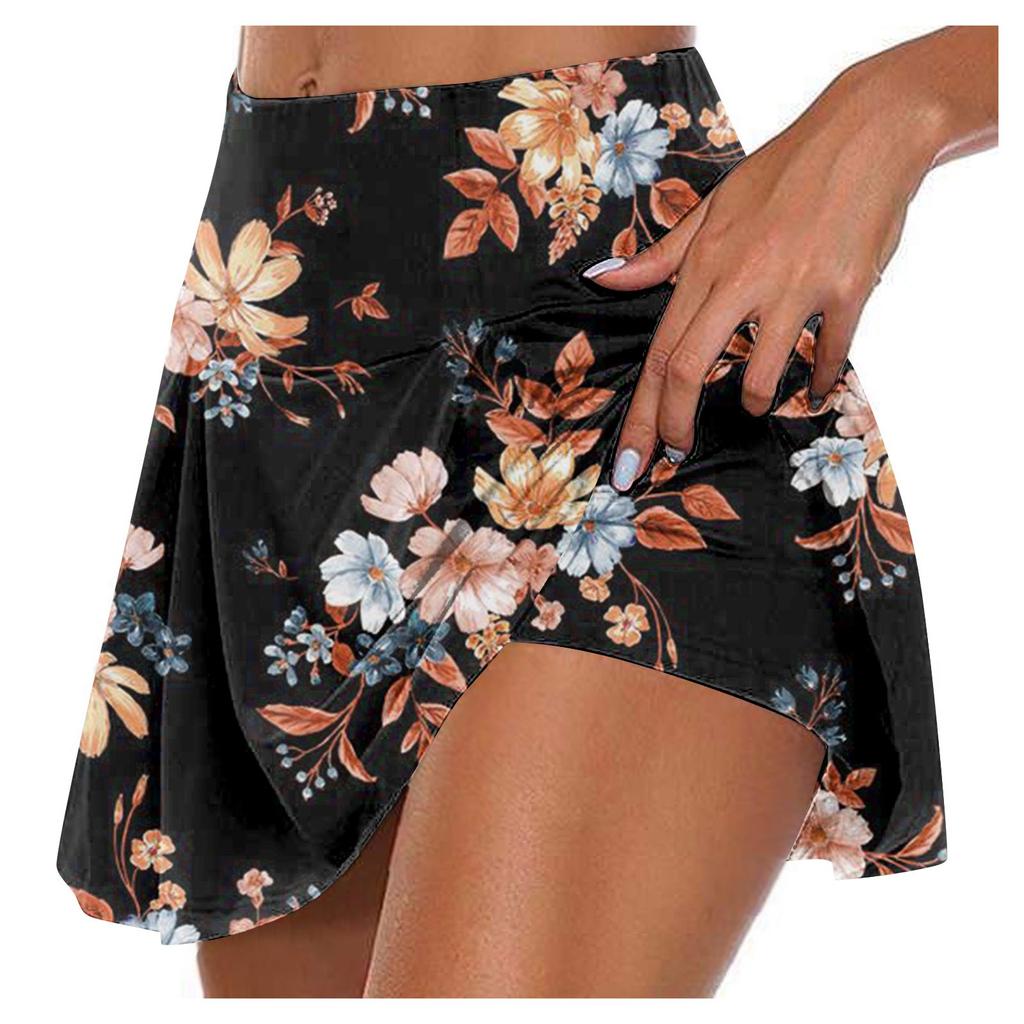 Women's Athletic Stretchy Pleated Tennis Skirts Run Yoga Inner Shorts Elastic Sports Golf Skorts