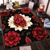 Luxury Floral Carpet with Red and White Flowers on Black Background Suitable for use as an anti-slip for living room bedroom sofas