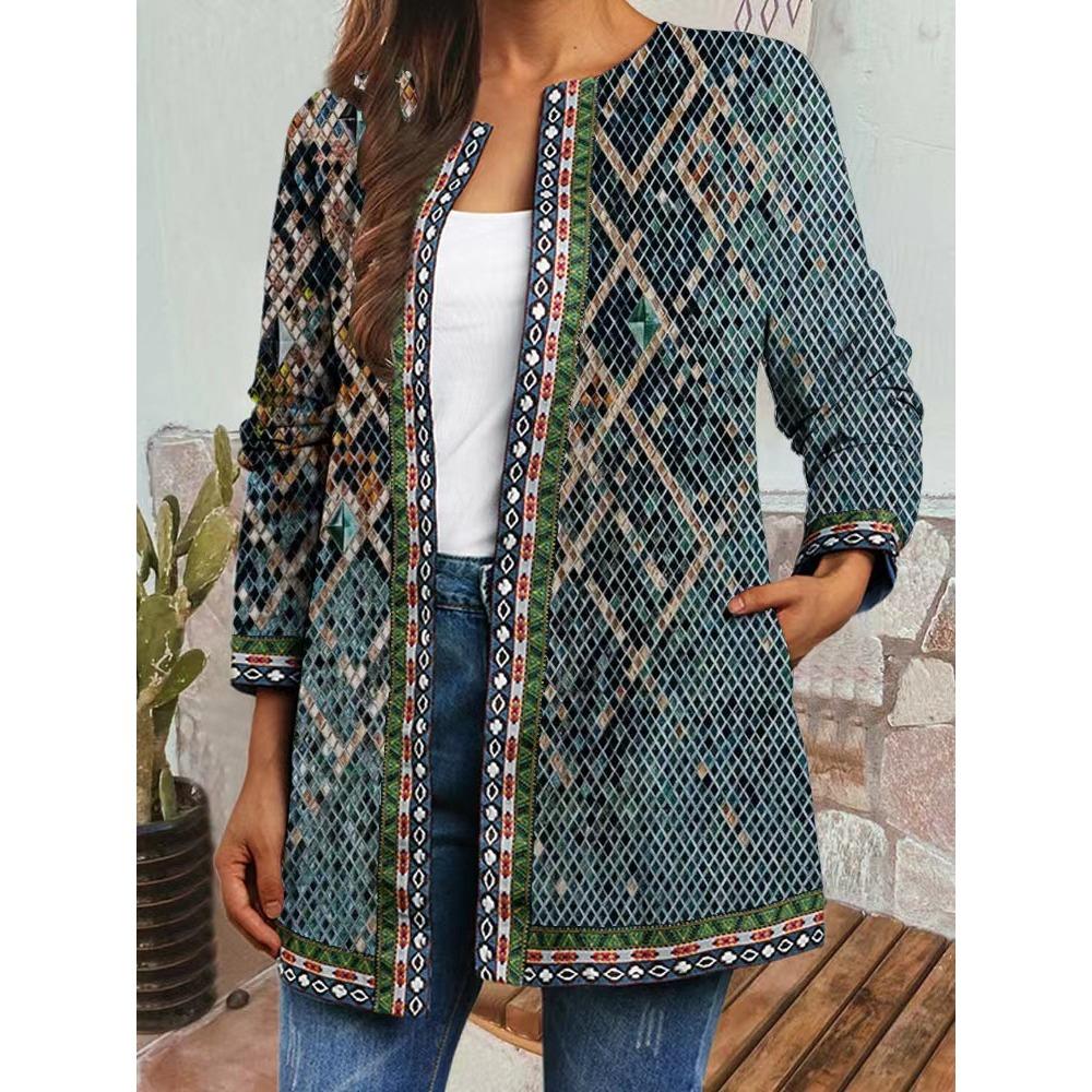 GMXIA Осень-зима винтажный этнический стиль принт большой размер куртка кардиган женская одежда
