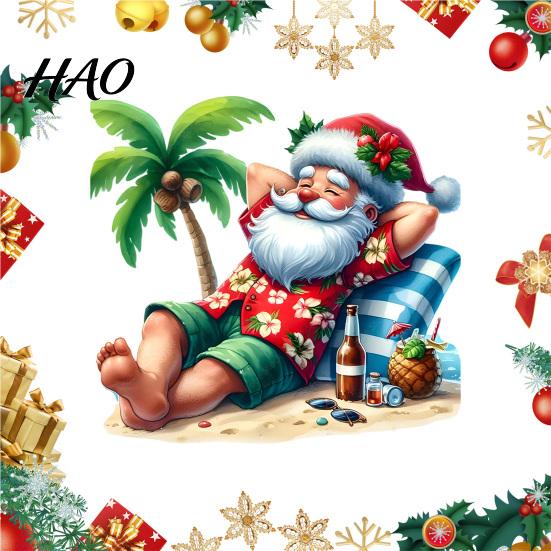 Creative Beach Style Home Decor Tropical Santa Claus Static Window Sticker, Waterproof PVC Glass Decal, Seaside Versatile Door Decals Clings
