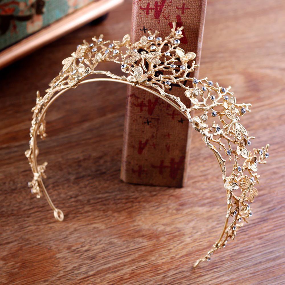 Baroque Branch Bridal Crown Rhinestone Tiara Dragonfly Wedding Hair Accessory