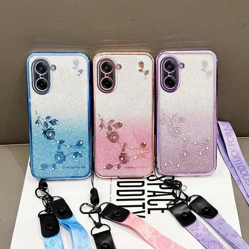 For OnePlus Ace 5 Racing 5G/Nord CE5 5G Case Flower Pattern TPU Gradient Phone Cover with Lanyards