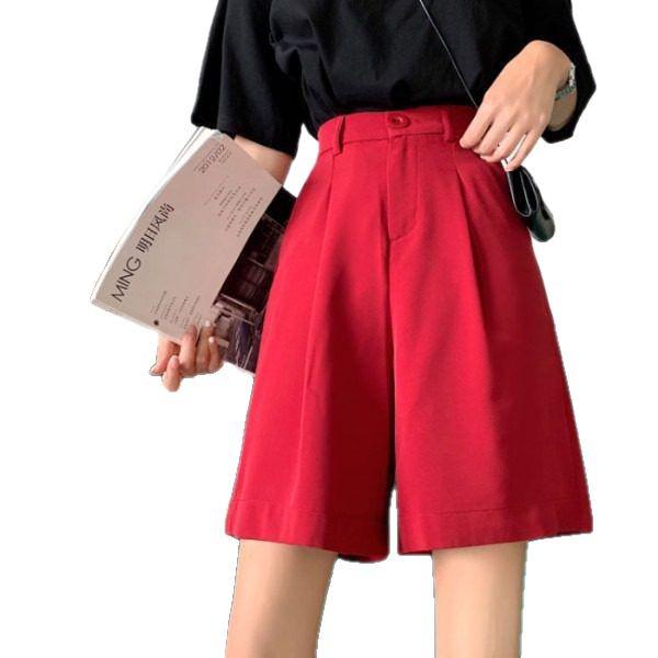 Женские летние шорты-костюм с высокой посадкой и широкими штанинами - Свободные повседневные брюки длиной до колена