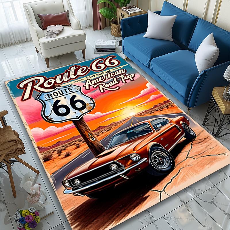 Vintage Car Carpet, Non-slip Office Chair Rug, Digital Print Home Area Rug, Unique Festival Decorations