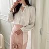 Fashion Long Sleeve Casual Shirt Women Spring and Summer Bow V-neck Solid Button Up Loose Blouses Women Elegant Simple Office Shirt Chic Tops 26436