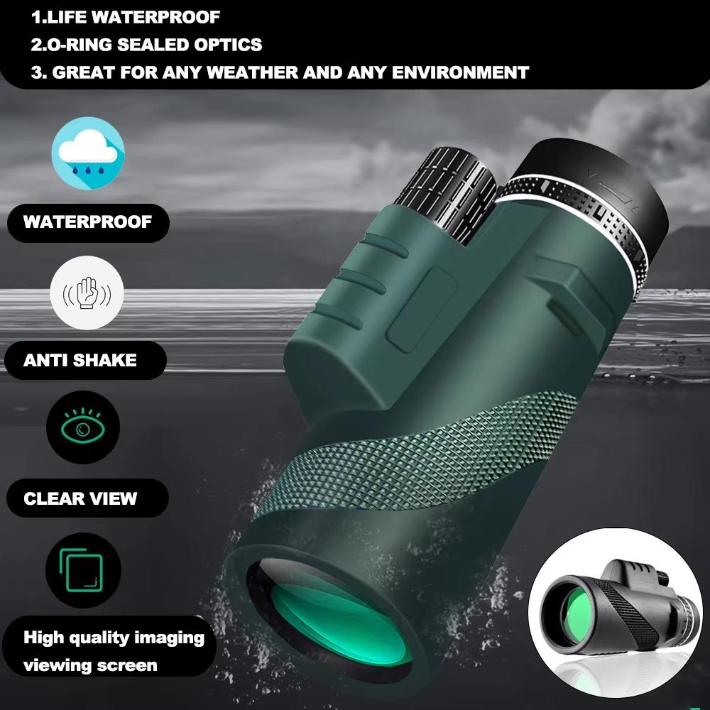 80x100 Monocular Telescope with Tripod and Phone Clip with Colour Gift Box for Outdoor Camping Hiking
