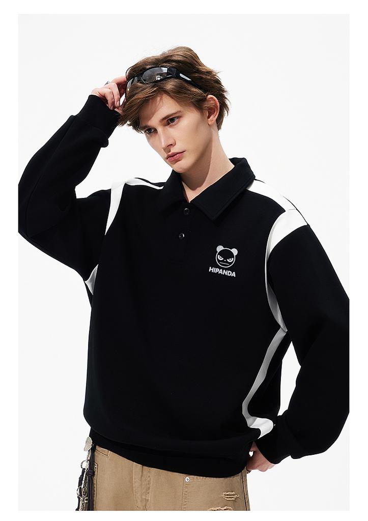 Hello Hipanda, Panda Trendy Brand Waffle Cross Shoulder Personalized Collar Hoodie, Color Contrasting Top