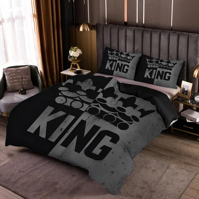 Узор «Королевская корона» 3D-печать Постельное белье в парном стиле Серый Черный Комплект пододеяльников Мягкий Удобный Полиэстеровый Комплект одеяла