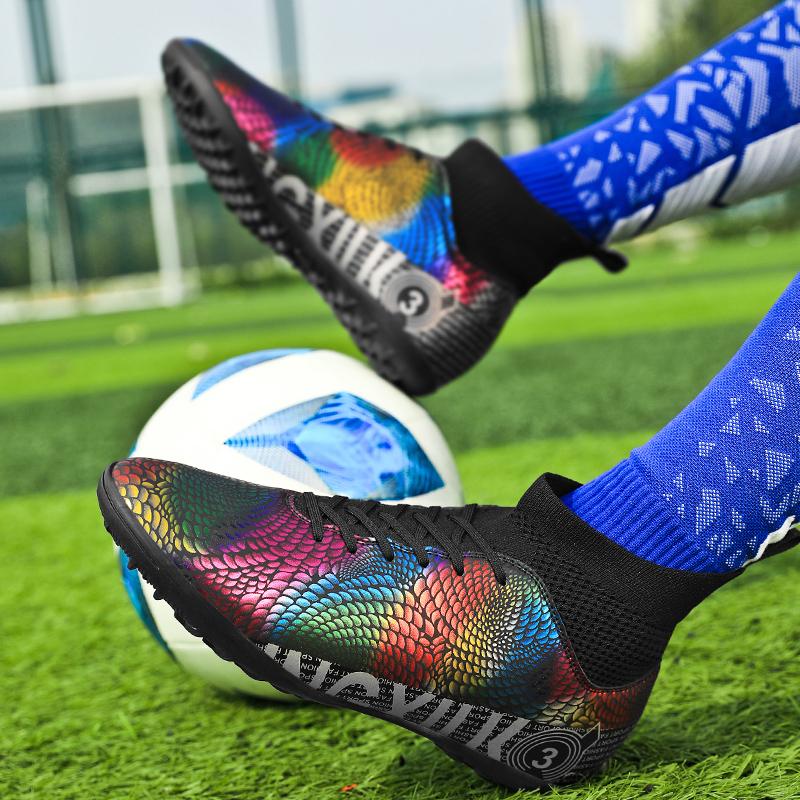 31-48унисекс футбольные бутсы с высоким верхом, эластичной резиной и мягкой подошвой TF футбольные бутсы мужские тренировочные специальные детские футбольные бутсы для соревнований