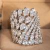 Huitan Luxury Geometric Women Ring Full Sparkling Round/Pear CZ Party Accessories Trendy Lady Noble Wedding Chic Jewelry Gift
