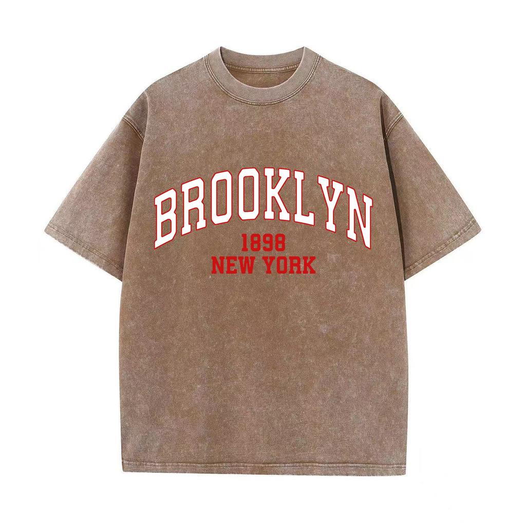 Retro Washed Vintage Brooklyn 1898 T-Shirt High Quality T-Shirts Summer Oversized Short Sleeve Clothes Cotton Loose Street Tops