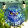 Metal Owl Wind Spinner Outdoor Garden Decor Rotating Wind Chime with Blue Yellow Owl Design for Patio Yard Bird Deterrent