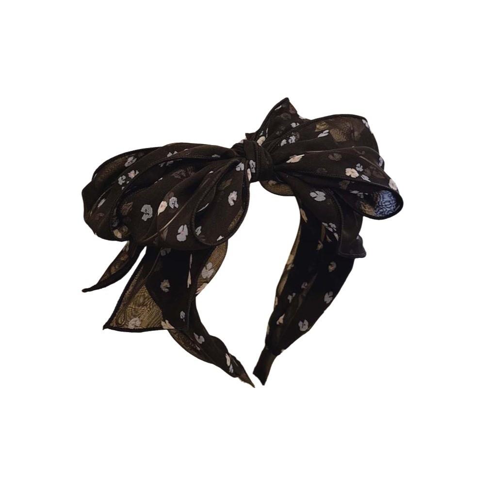 Creative Bownot Wide Hair Hoop Headwear Floral Printed Hairband Three-layer Bow Headband for Gifts
