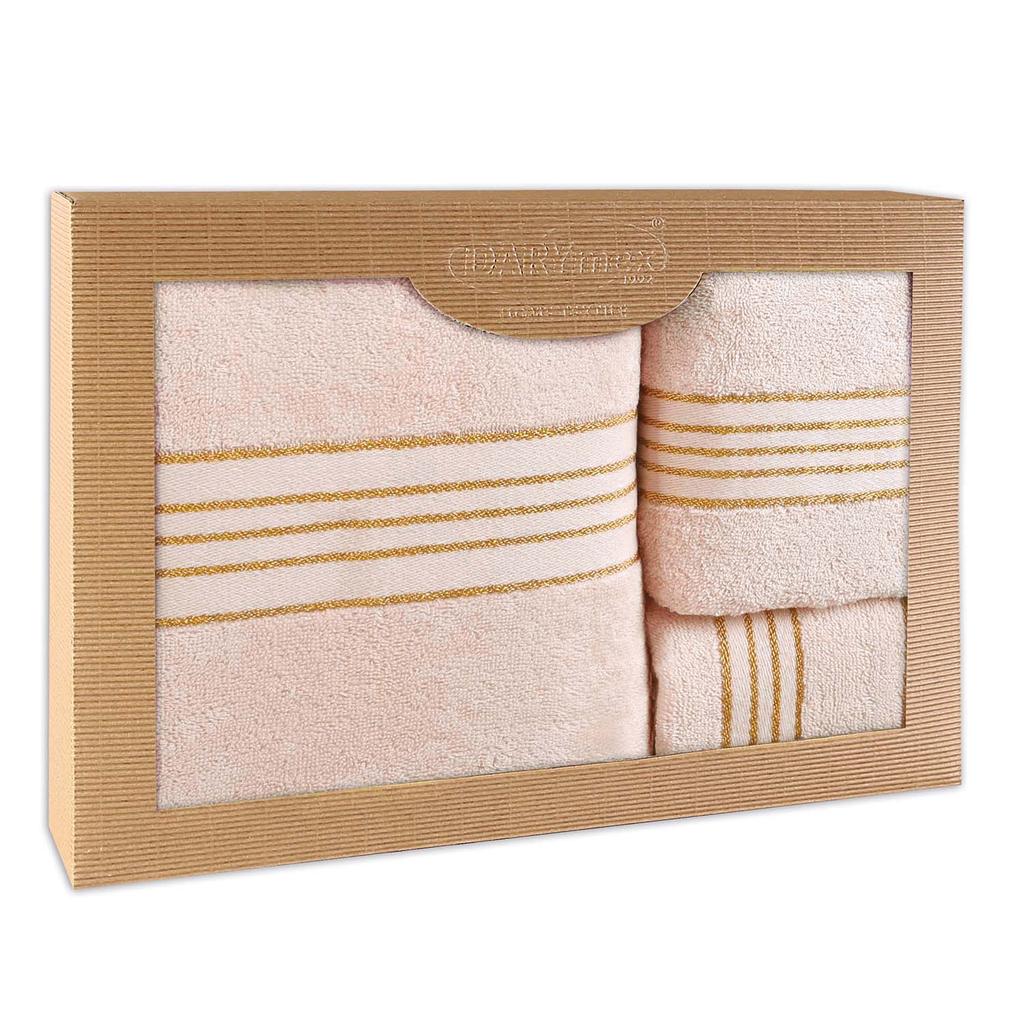 Cotton towel set in a box 30x50 50x90 70x140 powder pink
