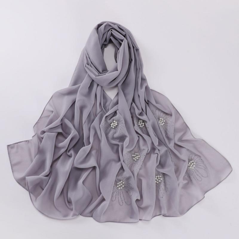 New Pearl Chiffon Flower Rhinestone Beaded Scarf For African Women