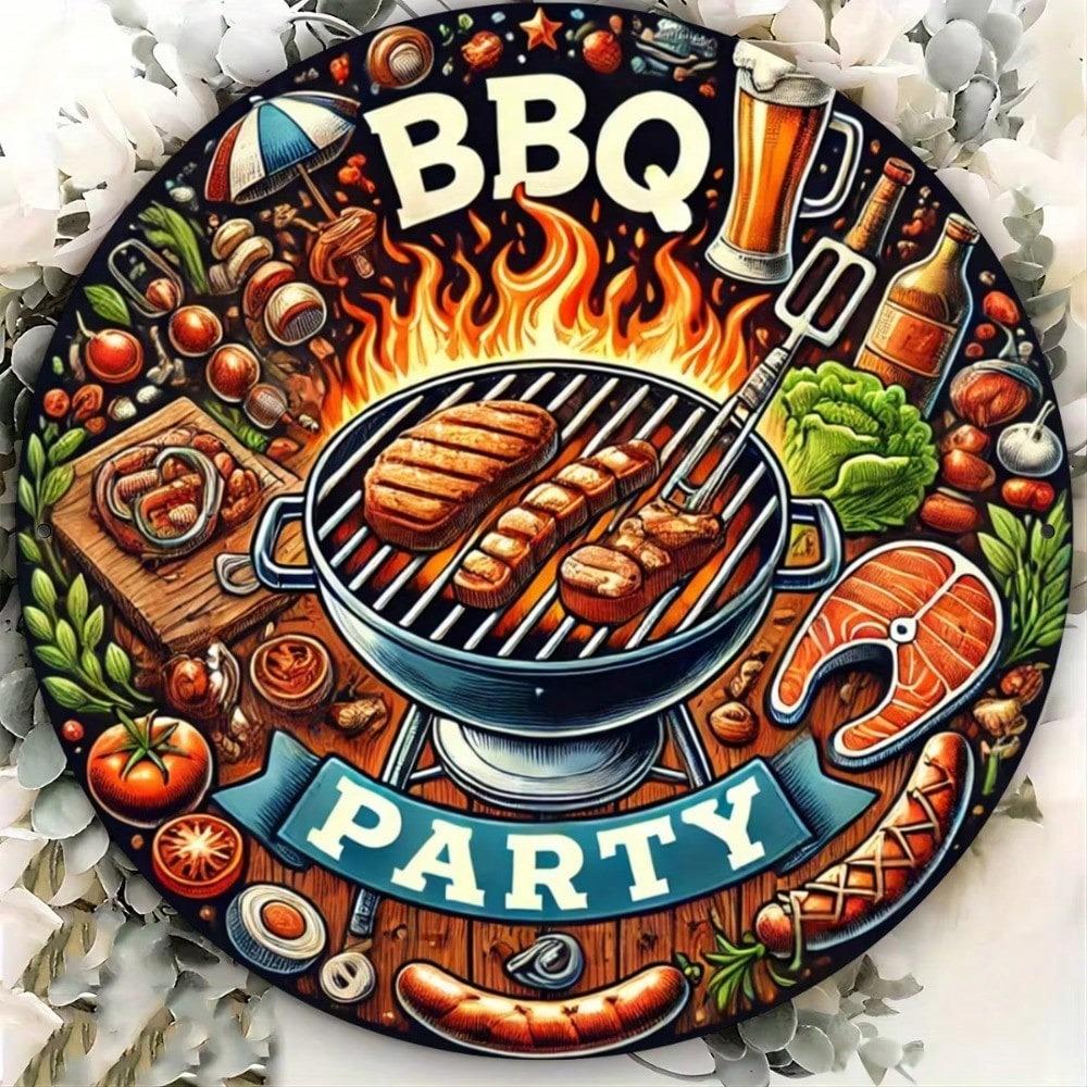 Винтажная металлическая табличка BBQ Grill Настенный декор Для мужской берлоги Гаража Паба