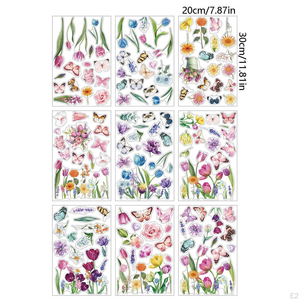 Цветочные окна цепляются Весенний декор Съемные украшения Двухсторонние наклейки Цветок-бабочка