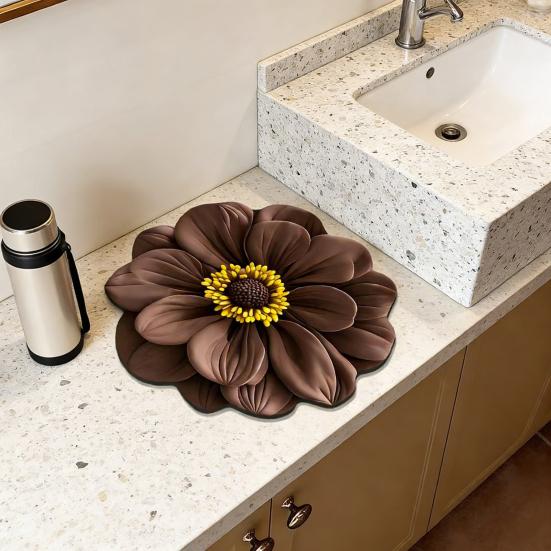 Коврик для сушки посуды Реалистичные цветочные дизайны Диатомовая земля Быстросохнущий коврик Абсорбирующий Теплоизолирующий коврик для кухонной столешницы Обеденного стола