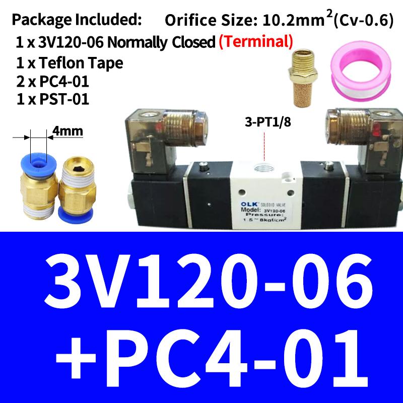 1PCS 3V120-06 3V120-M5 Pneumatic Air Solenoid Valve 3/2 Way AC220V DC24V DC12V AC110V AC24V Normally Closed Valves