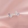 Purple Butterfly Stud Earrings Women's Light Luxury Temperament Asymmetrical Small Butterfly Earrings Daily Commuting Simple Zircon Earrings