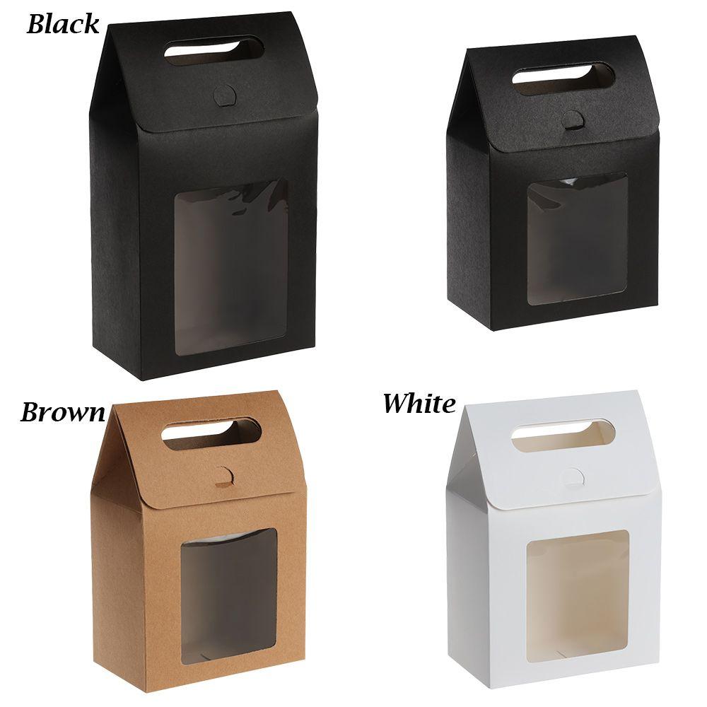 6Pcs Hot Kraft Paper Kids Gift Paper Gift Package Clear PVC Window Candy Wrapping Bag Present Case