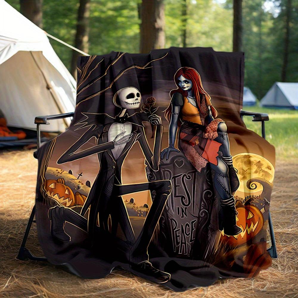 1 шт., Хэллоуин Джек Скеллингтон и Салли Плед Мягкий плед для декора комнаты, Идеальный подарок для семьи и друзей, Гостиная, Путешествия, Кемпинг