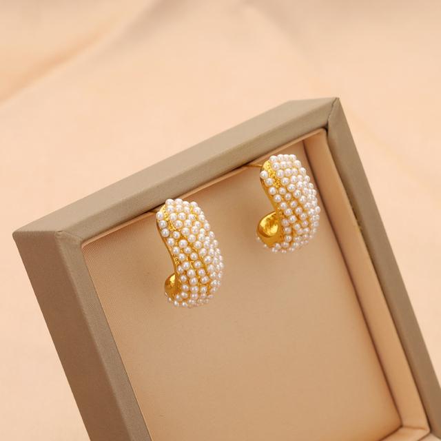 Качественные роскошные серьги с цирконом, висячие серьги из серебра 925 пробы с белым жемчугом для женщин, изысканные ювелирные изделия золотого цвета U-образной формы