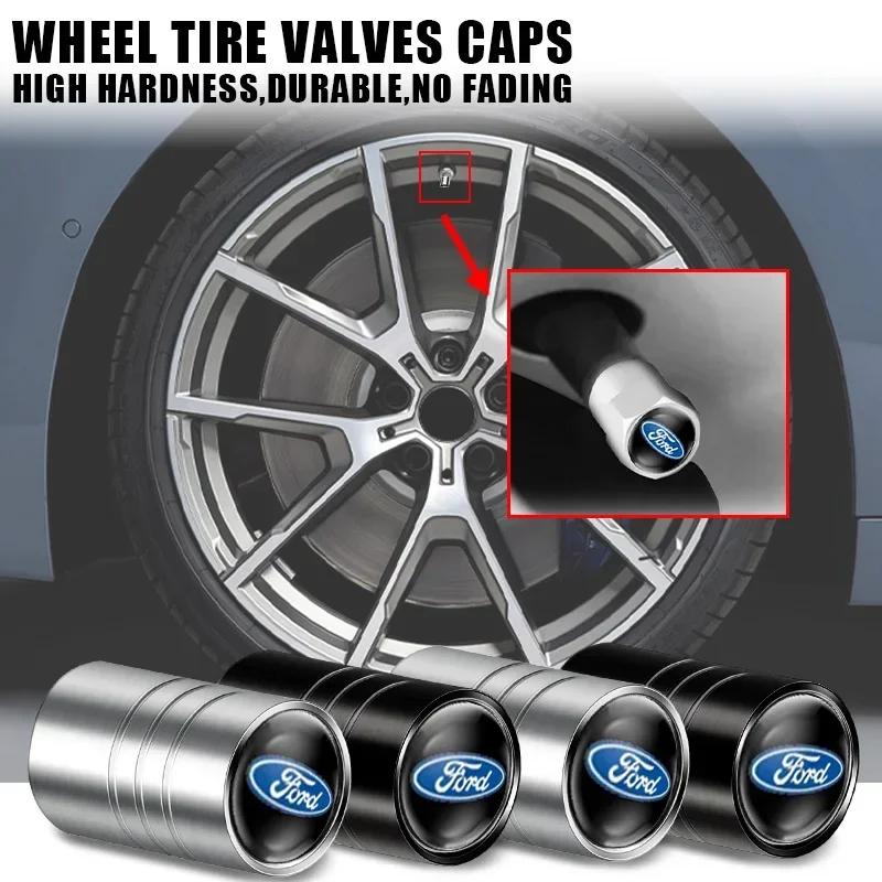 Car Sticker 4Pcs Car Tire Valve Stems Cap Metal Tire Wheel Stem Air Valve Cap For Ford Focus 2 3 Fiesta Ranger Mondeo Kuga Musta