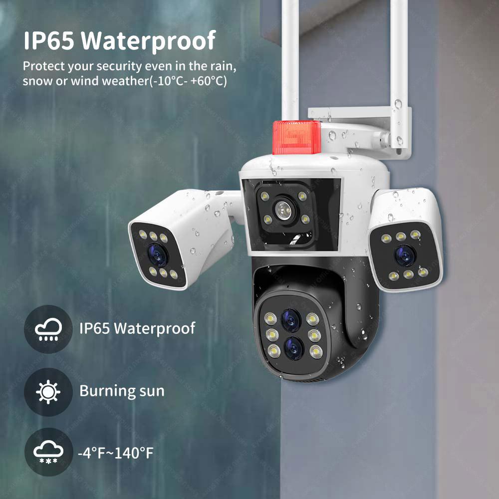 16-мегапиксельная 8K WiFi камера видеонаблюдения с четырьмя объективами, тремя экранами, 10-кратным зумом, наружная PTZ-видеокамера с автоматическим отслеживанием, 6K водонепроницаемая камера видеонаблюдения
