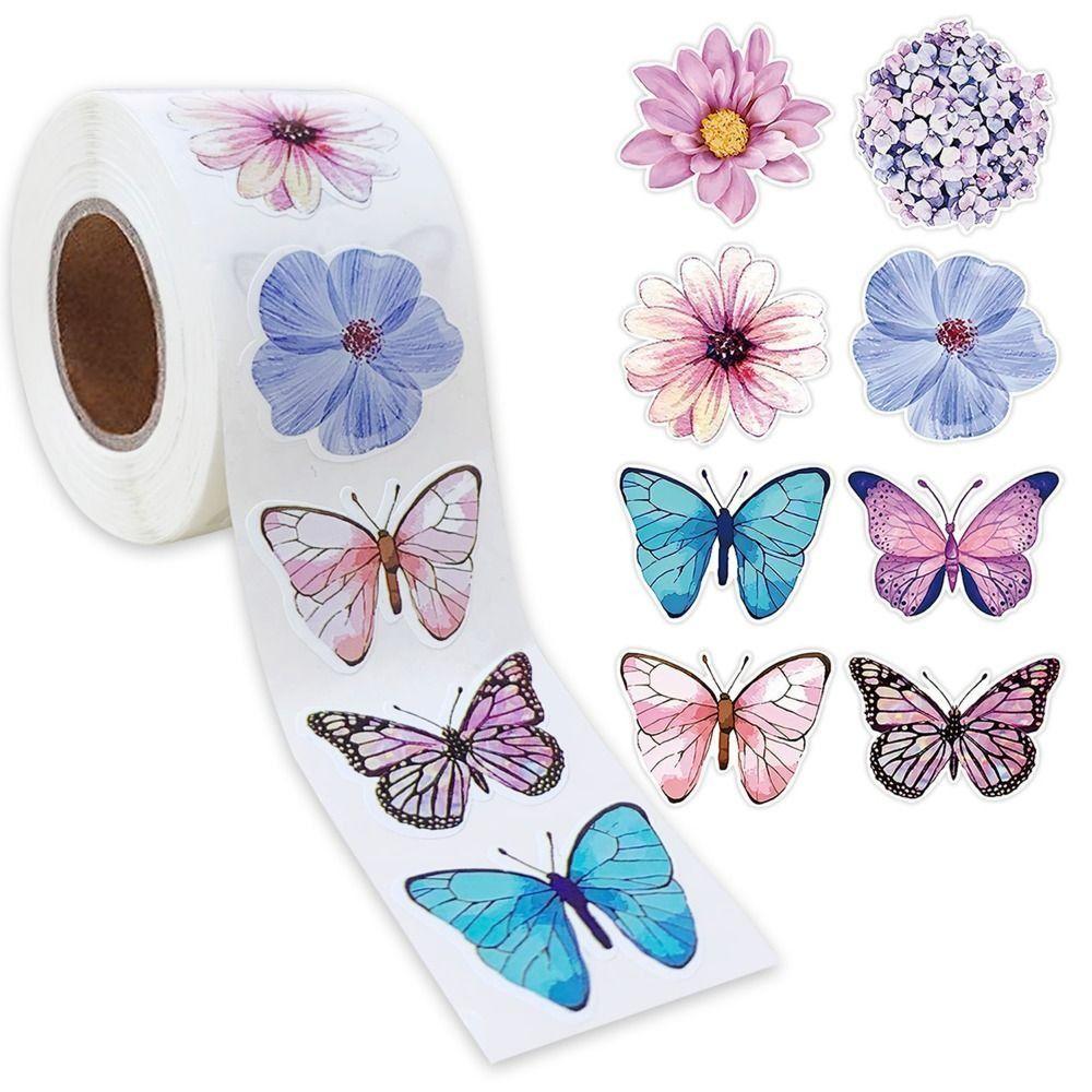 500Pcs Label Stickers DIY Sticker Roll Colorful Butterfly Flowers Stickers  Gifts