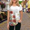 Модная женская красная футболка с большим цветочным принтом, забавная повседневная футболка с круглым вырезом и короткими рукавами, летняя женская футболка