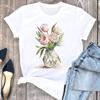 (Азиатский размер) Футболка женская, женская одежда с коротким рукавом, винтажная модная футболка с милым принтом и цветочным принтом, женская футболка