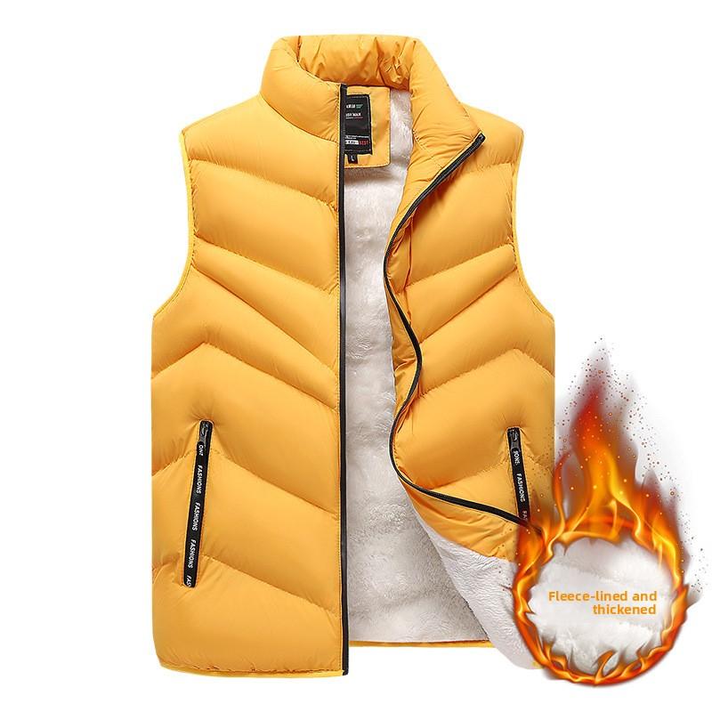 Plus Size Winter Fleece-Lined Thickened Vest for Men, Autumn and Winter Warm Outdoor Lamb Wool Vest with Stand Collar and Sleeveless Design