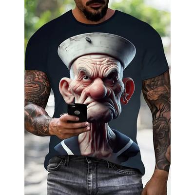 Мужская футболка с 3D-принтом, мультяшным изображением лица пожилого мужчины, юмористическая футболка с цифровой печатью, с коротким рукавом, дышащий полиэстер, круглый вырез, повседневная