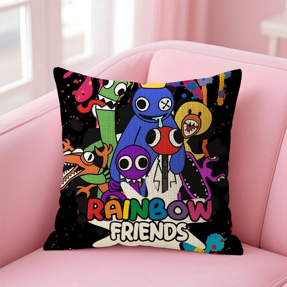 RRainbow FriendsS Cartoon Cushion Cover Natural Linen Pillow Case DoubleSided Print Decorative Sofa Pillowcase Home Decor Gift