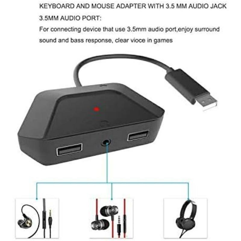 Адаптер для клавиатуры и мыши с аудиоразъемом 3,5 мм для Nintendo Switch, Xbox One, PS4, PS3. Идеально подходит для игр типа FPS, TPS, RPG, RTS и т. д.