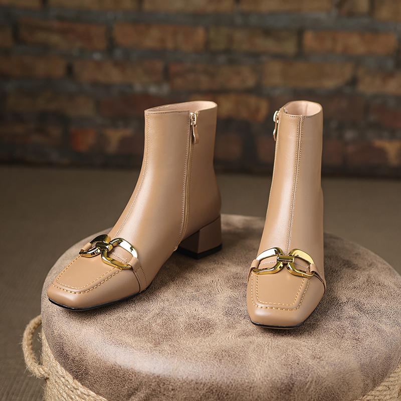 Осенние женские ботильоны из натуральной кожи с бахромой, на молнии, на толстом каблуке, с квадратным носком, с цепочкой и кисточками, модные женские современные ботинки