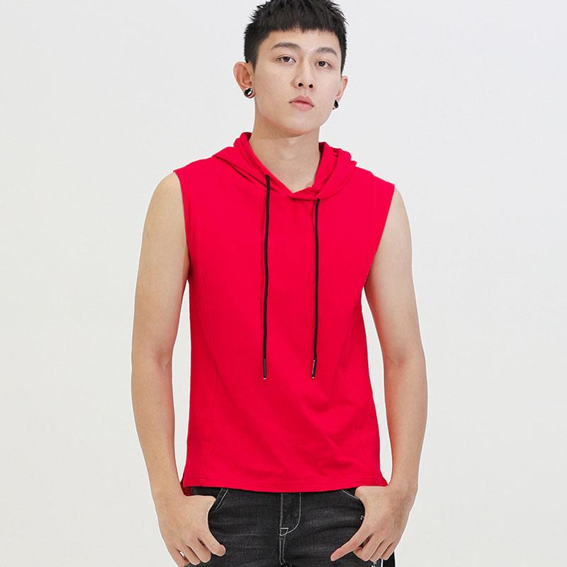 IELGY Жилет Мужская модная футболка без рукавов Хлопковая уличная однотонная спортивная жилетка для фитнеса с капюшоном Нижняя рубашка