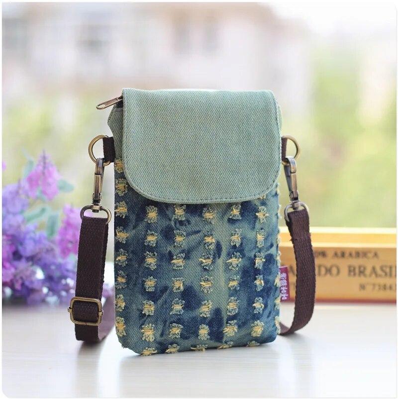 Denim 3-layer Women's Mini Messenger Mobile Phone Bag Case Shoulder Bag Purse Pouch Handbag Wallet Women's Bag Tote Bag
