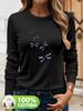 100% Cotton Long Sleeve Dragonfly Women T-shirt Casual Everyday Chic Pullover All-SeasonTop for Fall Winter Autumn