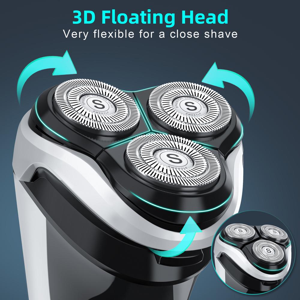 Электробритва SweetLF для мужчин, портативная беспроводная электробритва с 3 головками, для влажного и сухого бритья