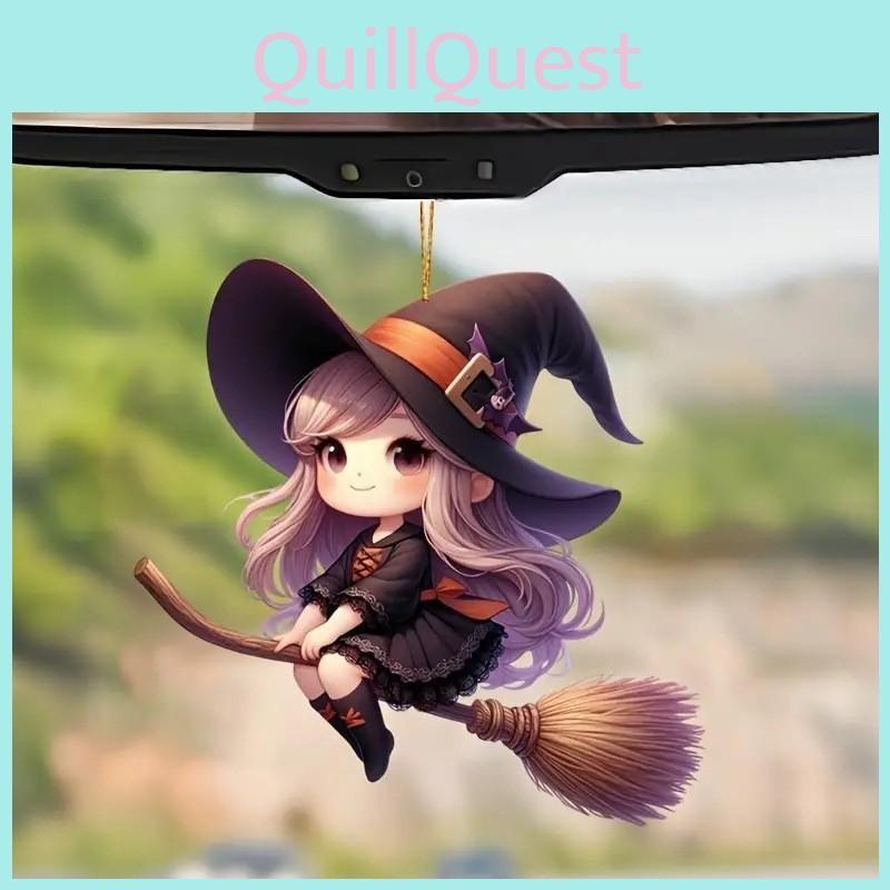 Car Halloween Acrylic Decoration Pendant Cartoon Witch Broom Supplies Interior